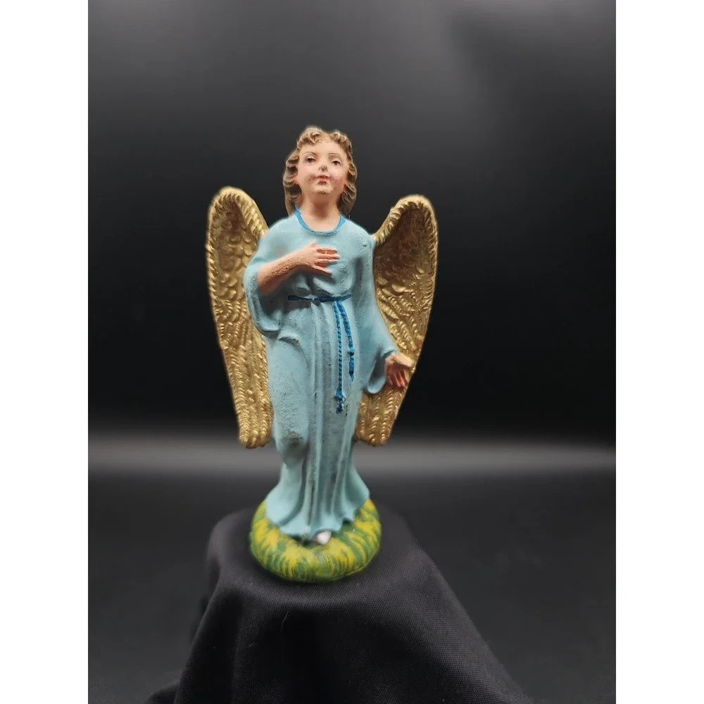 Vintage Beautiful Christmas Nativity Angel Italy Blue Gown Gold Wings AA